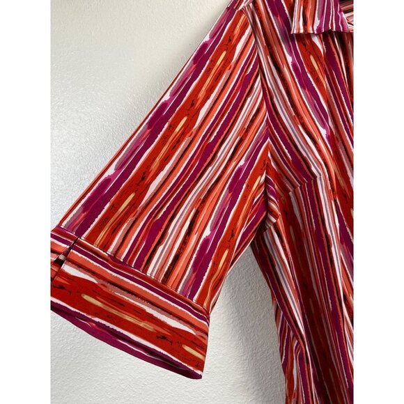 Maggie Barnes Womens Top Plus size 4x Stripes boho Button Up Classic Red Orange - Picture 13 of 13
